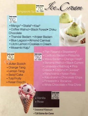 Desai Ice Cream menu 