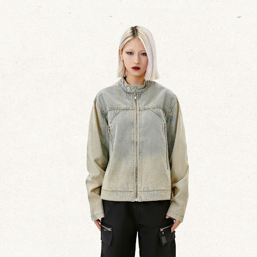Title 4, Washed Distressed Denim Jacket With Half Turtle...