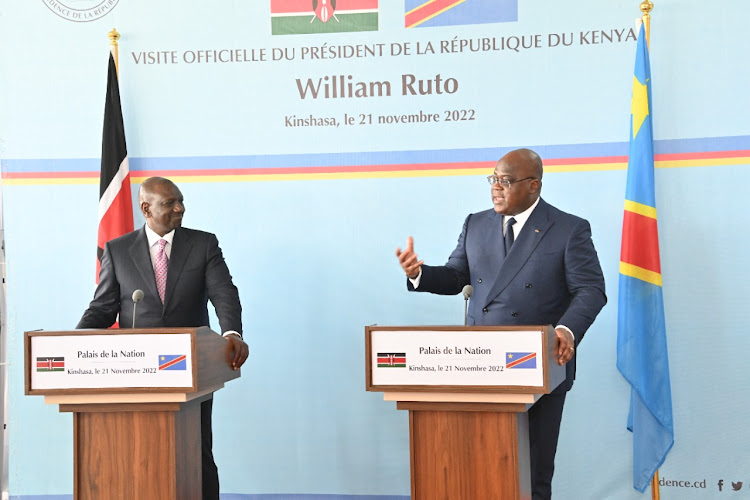 President William Ruto and his DRC counterpart Felix Tshisekedi on November 21, 2022.