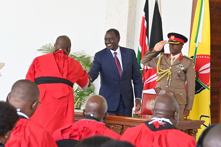 President William Ruto presides over the swearing in of newly appointed High Court judges at State House, Nairobi on May 14, 2024.