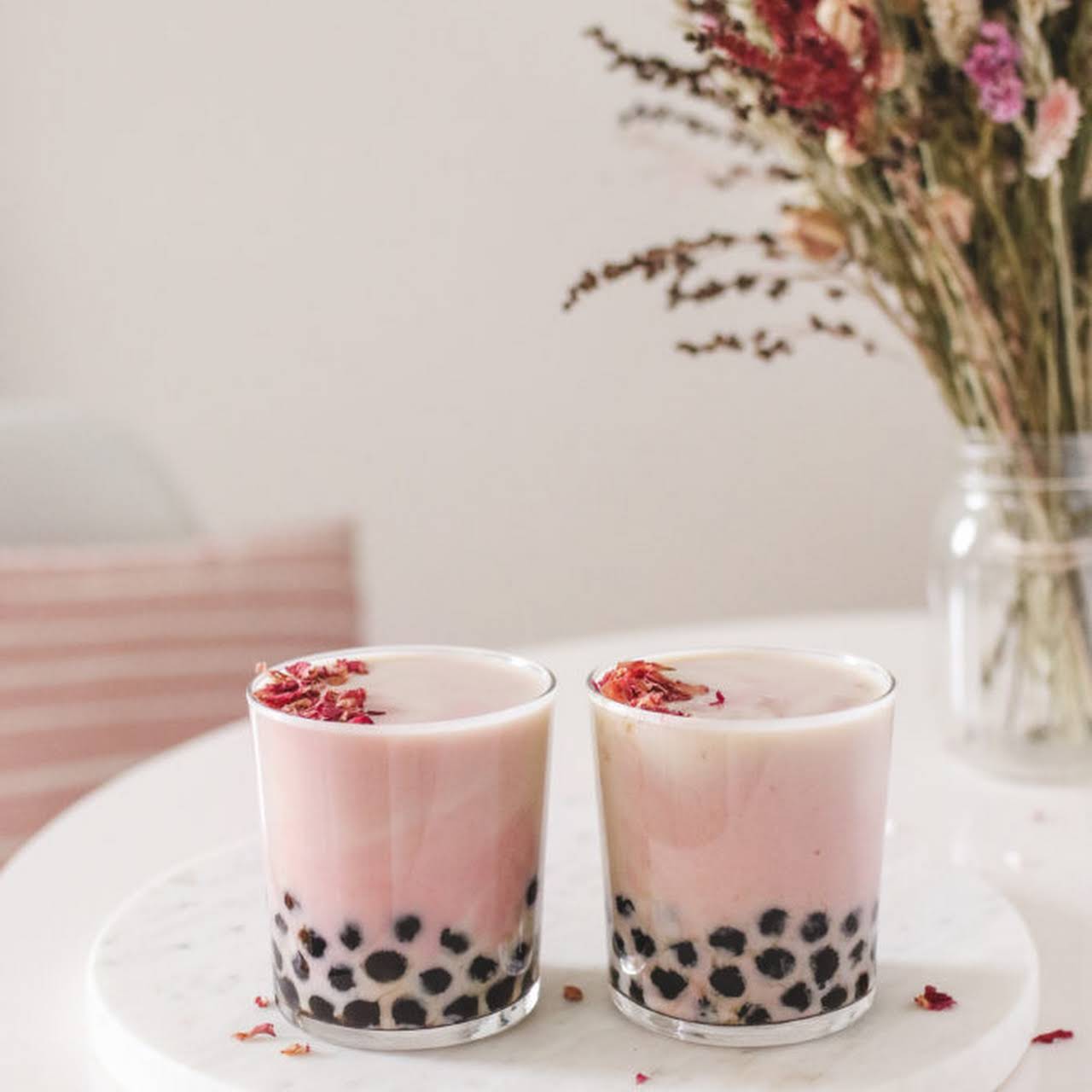 Marzipan drink with tapioca pearls