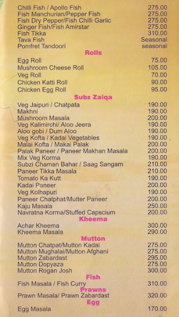 Bhagini menu 