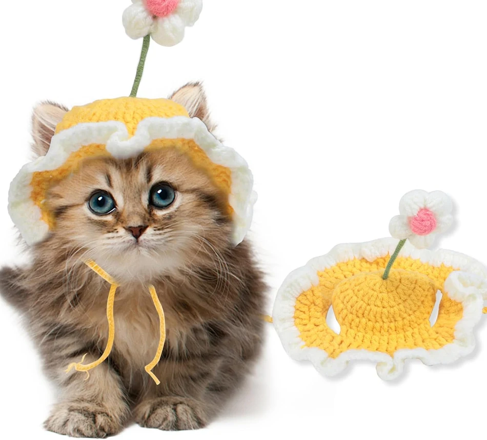 Gorro de gato de punto lindo Divertido sombrero para perros para gatos y perros pequeños Disfraz de cachorro Fiesta de Navidad de Halloween