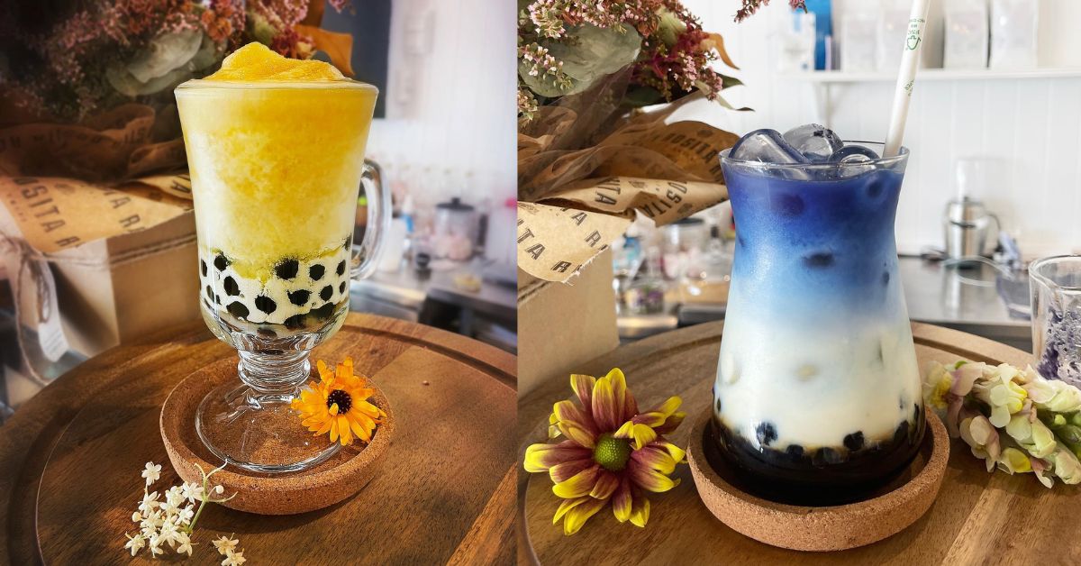 Mango yogurt smoothie with tapioca pearls 