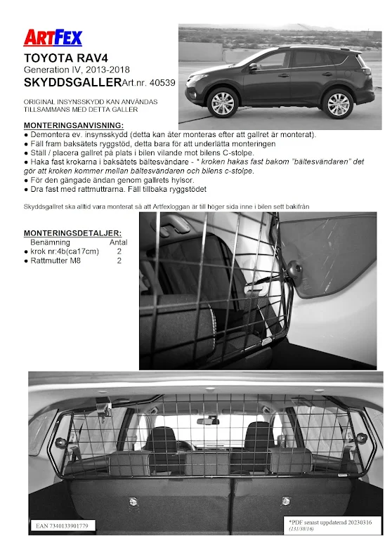 Artfex Hundgaller Toyota Rav 4 2013-2018 (Gen 4)