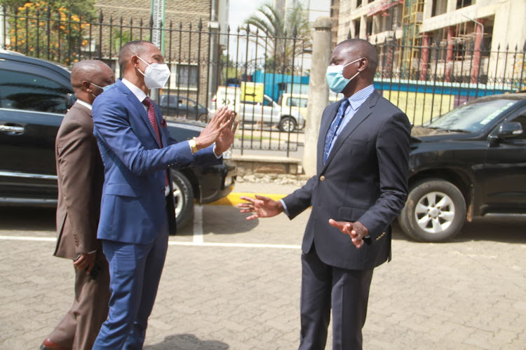 Nyali MP Mohamed Ali with Kiharu MP Ndindi Nyoro at Parliament Buildings on June 19, 19, 2020