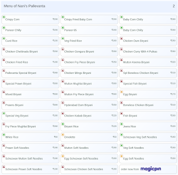 Nani's Pallevanta menu 