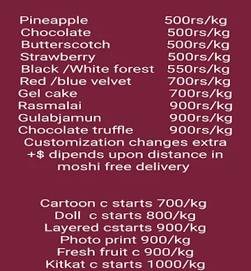 Cake & Creation menu 