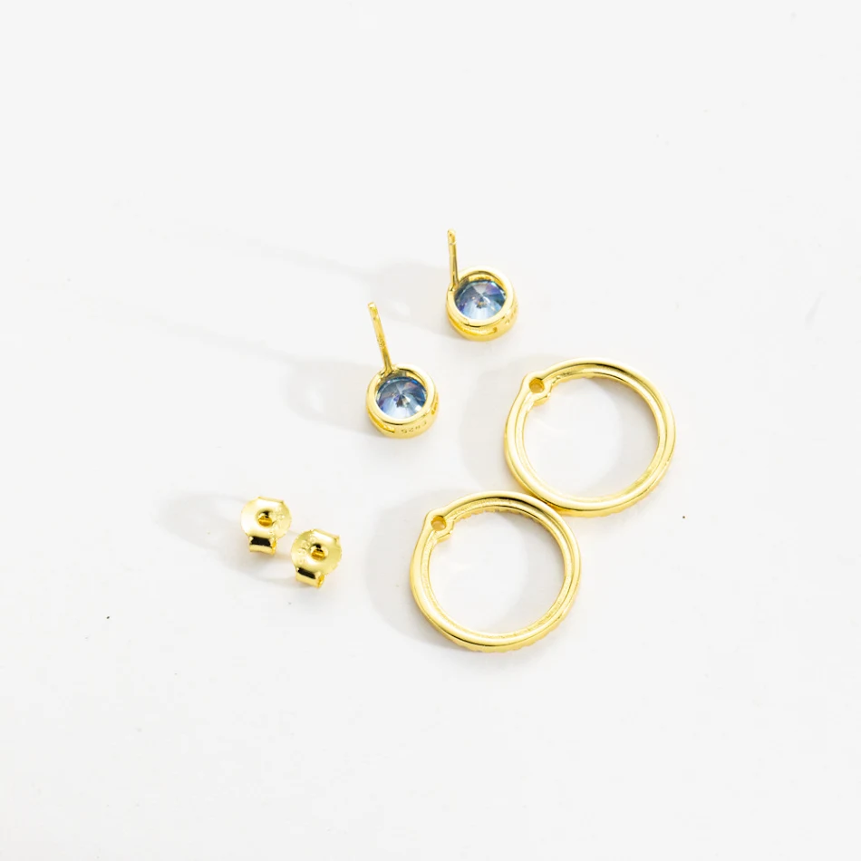 S925 Sterling Silber Kreis Diamant Anhänger Halskette & erschwingliche Luxus Fashion Ohrstecker mit Diamant blauem Auge.