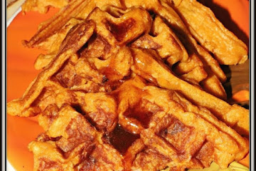 Pumpkin Bacon Waffles with Cinnamon Syrup