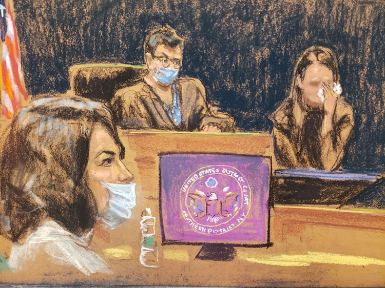 In a courtroom sketch, witness 'Jane' testifies during Ghislaine Maxwell's trial on charges of sex trafficking.