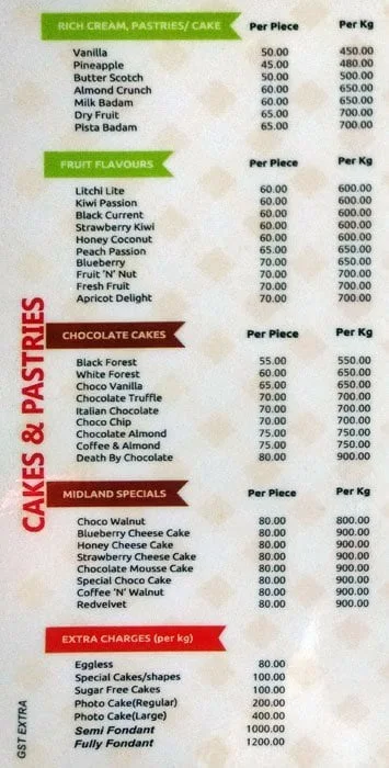 Midland Bakery menu 