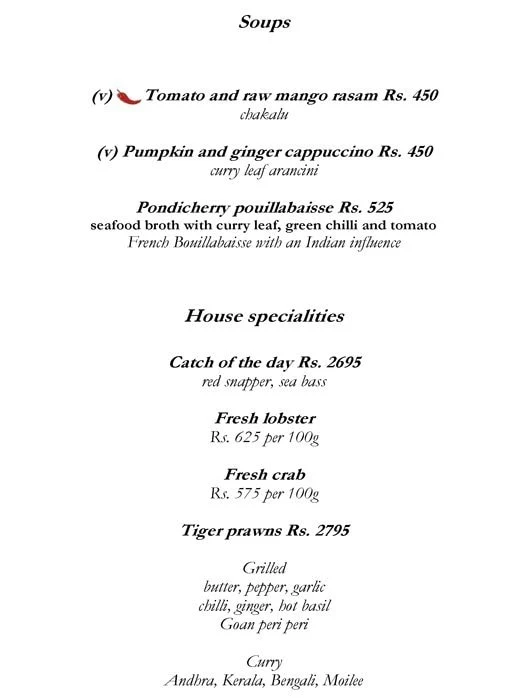 Amaranta - The Oberoi menu 