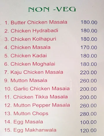 Sri Durga Family Restaurant menu 