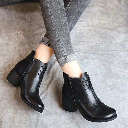 Title 5, New Retro Leather Comfortable Thick Heel Women ...
