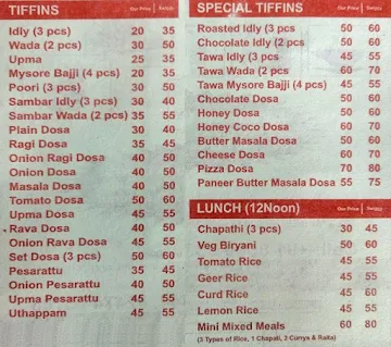 Mayura Tiffins menu 