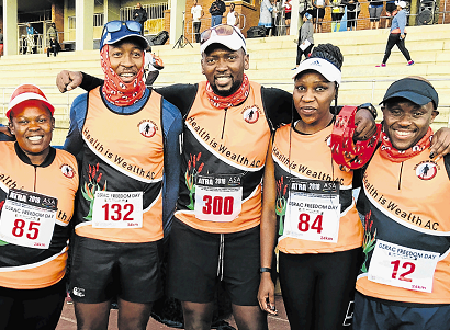 Prince Vulithuba Bandile Sangoni, centre, chairman of the Health is Wealth Athletics Club, which is hosting the ‘100km4mandela100’ run