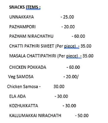 Mallu's Kitchen menu 