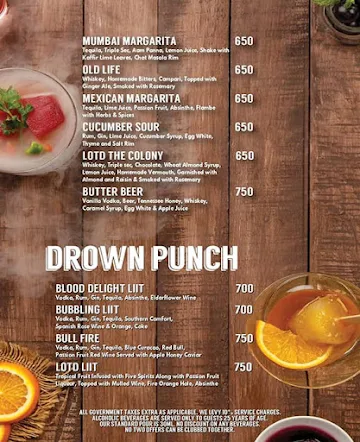 Lord Of The Drinks menu 