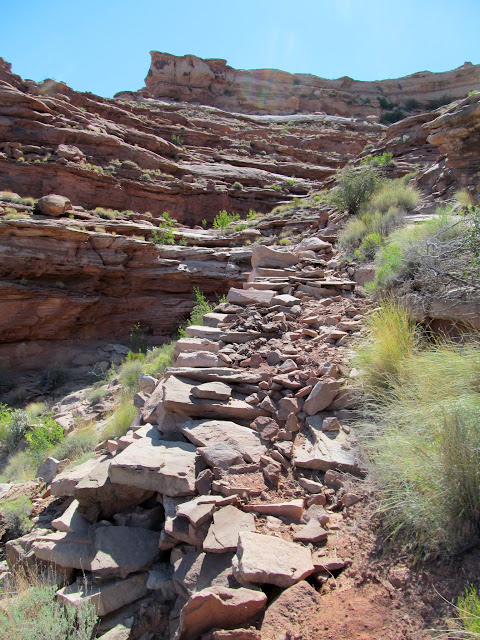 Part of a long, stacked stone ramp