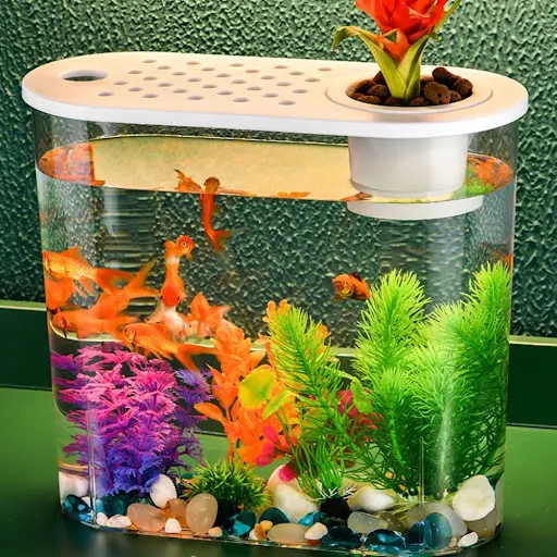Tabletop Mini Goldfish Bowl New Viewing Tank Fish Bucket Transparent Goldfish Tank Plastic Cylinder Fish Bucket Office S