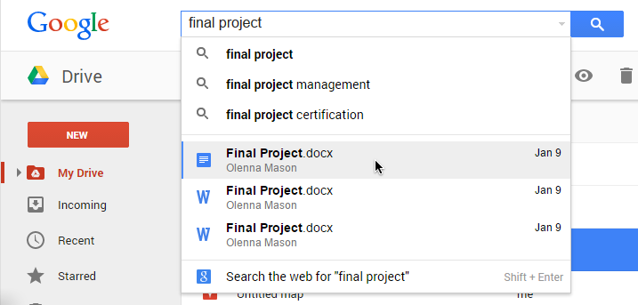 Screenshot of Google Drive