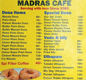 Madras Cafe Since 1983 menu 