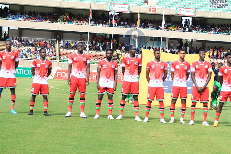 Players before the match between Kenya and South Sudan at Kasarani Stadium on September 12, 2023.