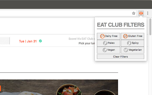 Eat Club Filters chrome extension