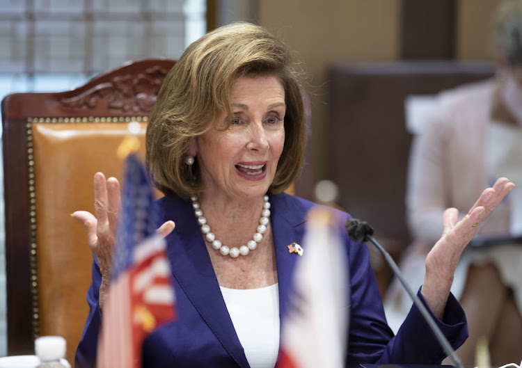 US House Speaker Nancy Pelosi speaks with South Korea National Assembly Speaker Kim Jin-pyo, not pictured, at the National Assembly in Seoul, South Korea on Thursday, August 4 2022. Picture: BLOOMBERG/LEE YOUNG-HO