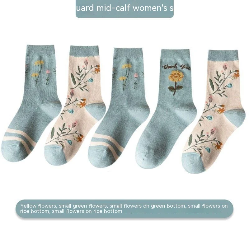 Calcetines hasta media pantorrilla de algodón puro para mujer, versátiles, absorbentes del sudor y desodorantes