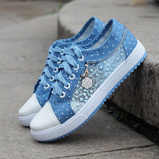 Title 3, Womens Hollow Denim Mesh Flat Casual Shoes, br...
