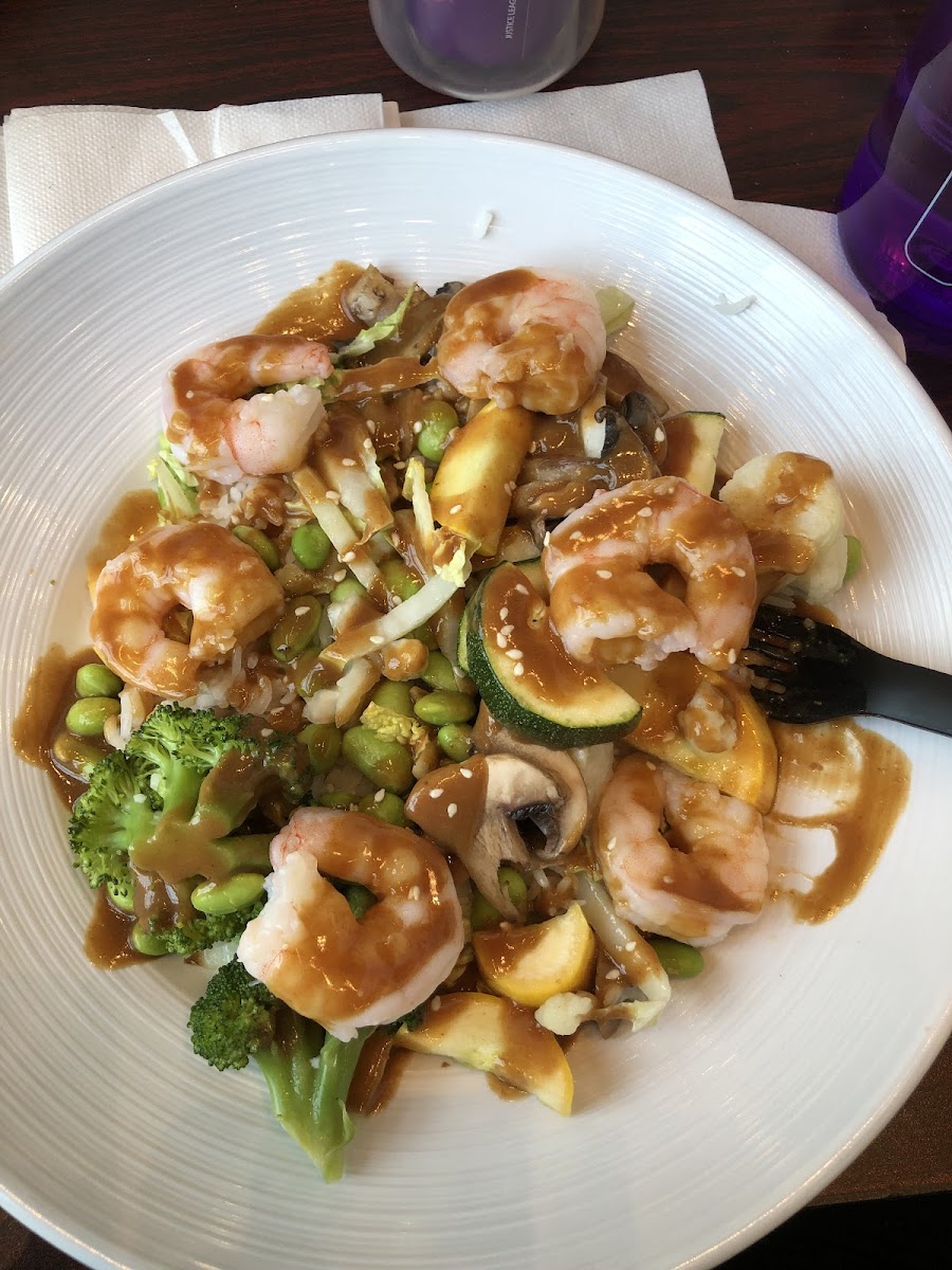 Sweet Chile Shrimp Rice Bowl with Thai Peanut Sauce