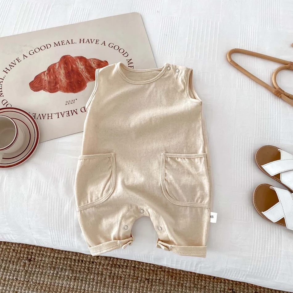 Yaz Bebek Tulumu İskandinav Tarzı Unisex Düz Renk Kolsuz Yelek, Yaz Aylarında Rahatlık ve Konfor Sunar, Bebeğiniz İçin İdeal Kıyafet