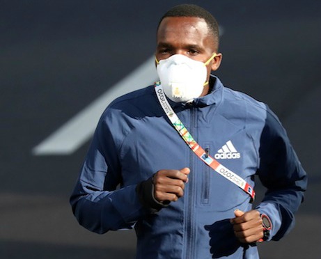 Kenya's Amos Kirputo, the world marathon bronze medallist, warms up ahead of the 2020 Tokyo Marathon held in Tokyo, Japan.