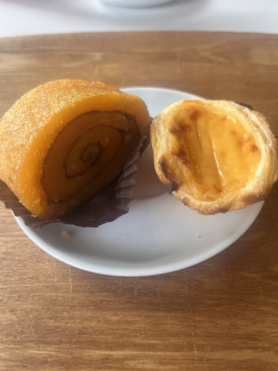 Gluten free orange cake and pastel de nata