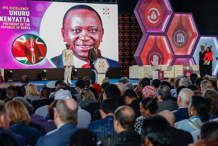 President Uhuru Kenyatta when he delivered his opening remarks at the ICPD at the KICC