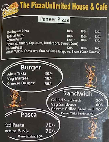 The Pizza Unlimited House & Cafe menu 