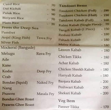 Rathna's Wine Gate menu 