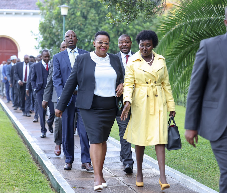 Nominated Senator Veronica Maina and Uasin Gishu Woma rep Gladys Shollei arriving at State House,Nairobi on November 7, 2023