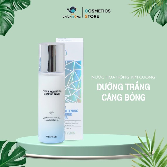 Nước Hoa Hồng Pretty Skin - Prettyskin Pure Brightening Diamond Dưỡng Trắng, Căng Bóng Da 150Ml