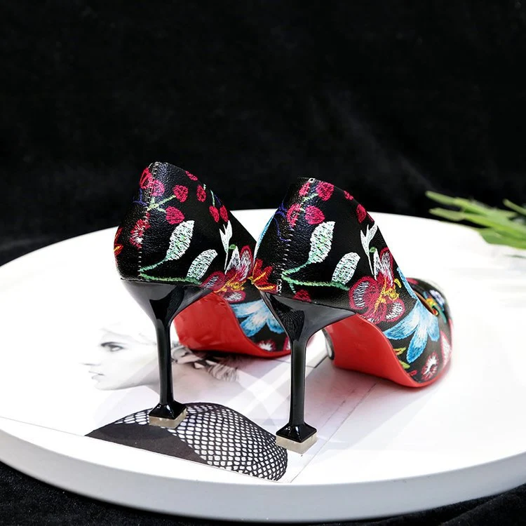 Title 1, Zapatos de tacón de aguja con flores para mujer
