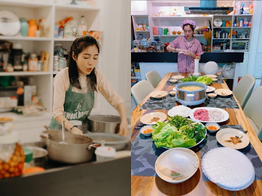 Elly tất bật chuẩn bị nấu cơm cho các con