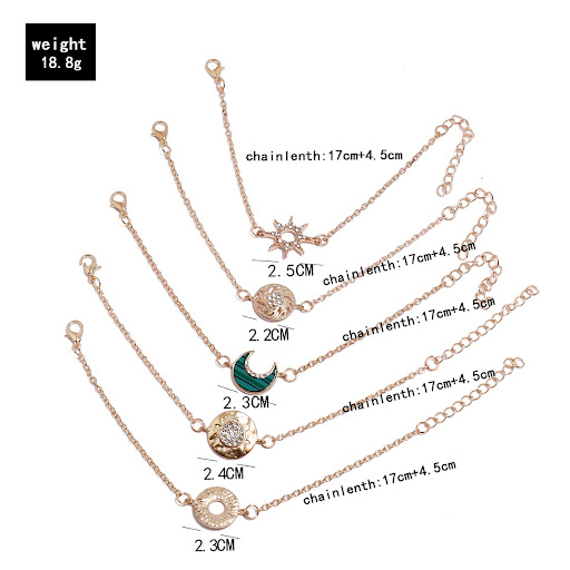 Title 1, Hollow Out Octagonal Moon Gold Bracelet For Wom...