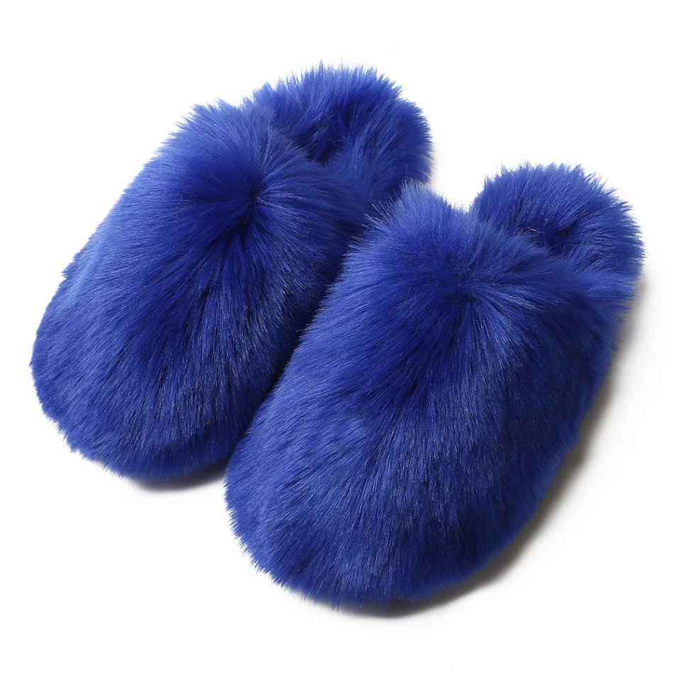 Europese en Amerikaanse dames fluffy slippers, herfst en winter, fleece gevoerd, warme imitatiebont huisslippers