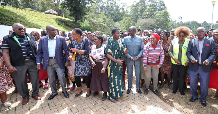 President William Ruto, DP Rigathi Gachaagua and Water CS Alice Wahome during the commissioning of Othaya sewerage project in Nyeri on August 7, 2023