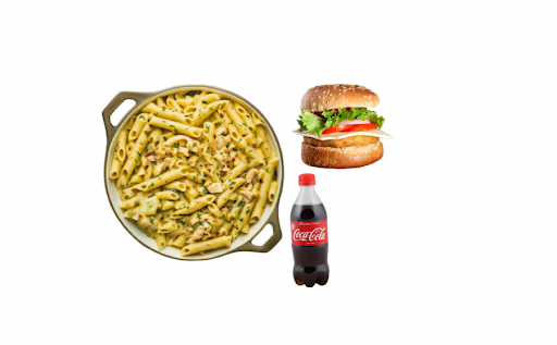 Chicken Tandoor Pasta (White Sauce) & Chicken Burger Combo