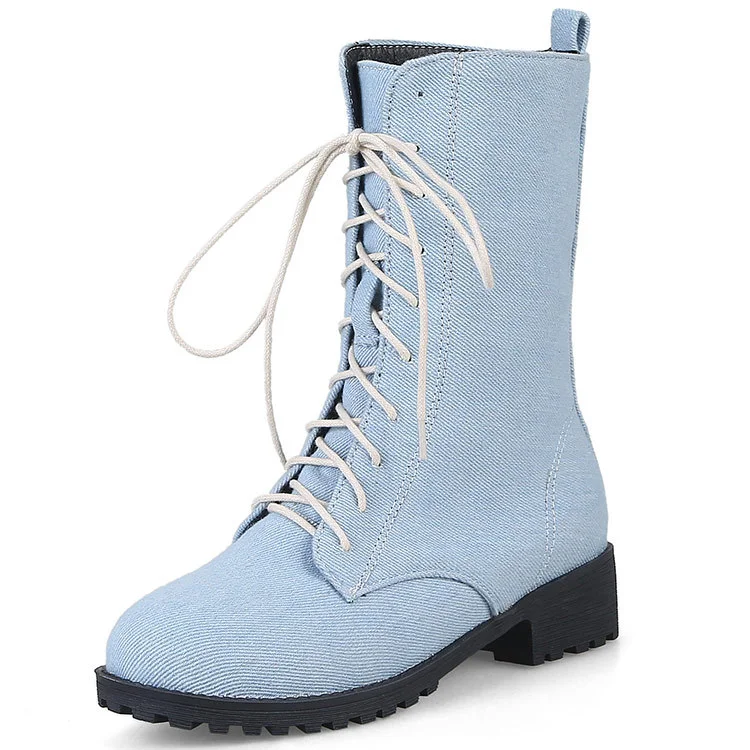 Dames Denim Martin Boots met Vetersluiting en Lage Hak voor een Casual en Comfortabele Stijl en Elke Dag Draagbaar
