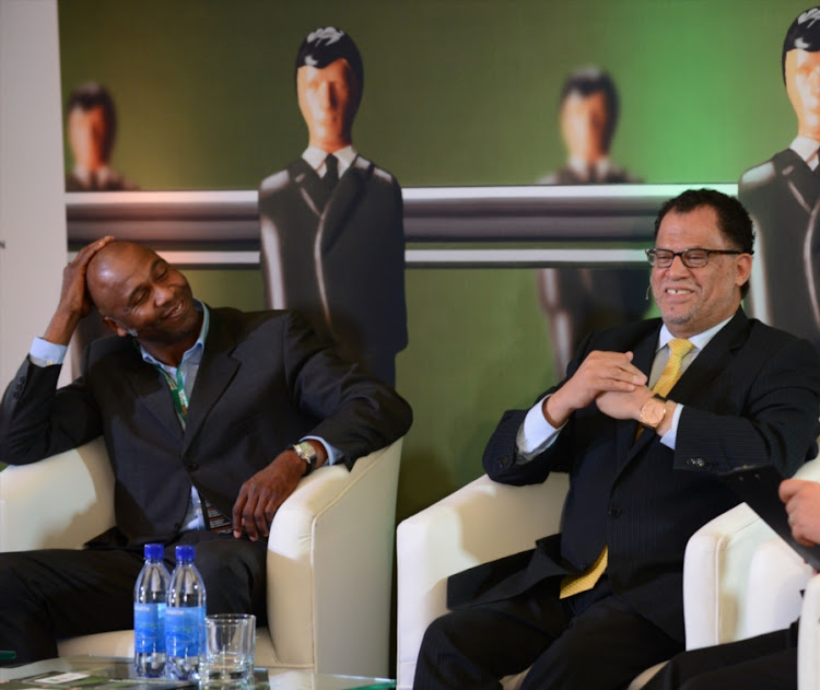 A file photo of SAFA president Danny Jordaan alongside former Bafana Bafana captain Lucas Radebe.