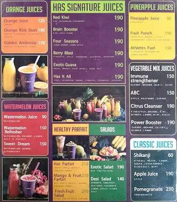 HAS Juices & More menu 